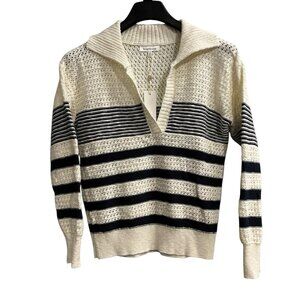 Heartloom Sweater Womens S Dover Collared Blue White Striped Open‎ Knit Beachy